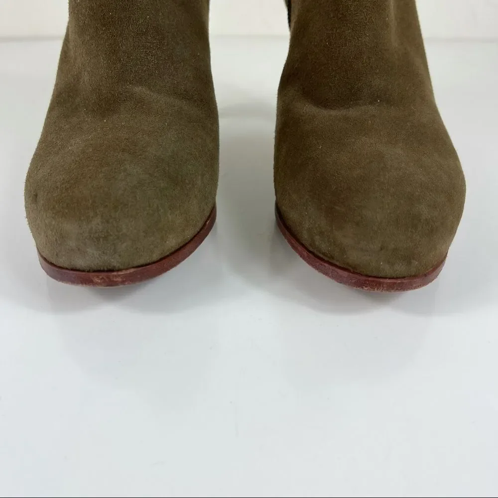 Tory Burch Patricia Mid Heel Suede Zip Up Almond Toe Bootie Ankle Boots Size 6 - Picture 11 of 16